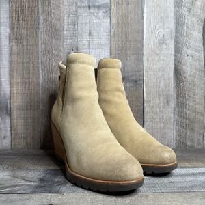 Womens Sorel After Hours Taupe Brown Suede Wedge Chelsea Ankle Boots Size 8.5 M
